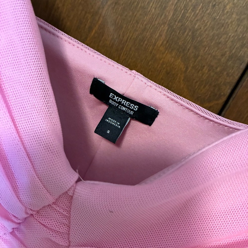 Express Pink Mesh Body Contour Ruched Bodysuit - Picture 2 of 2